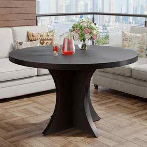 Halseey 47 in. Black Round Pedestal Dining Table for Kitchen Room, Seats 4 - Picture 1 of 6
