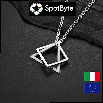 Ciondolo Maschile Collana con Triangolo e Quadrato Incastonati Geometrica - Immagine 1 di 2