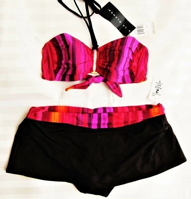 La Blanca 2-PC Swimsuit Swim-Skirt Skirtini Chocolate Tropical Colors Sz 10  - Image 1 of 4