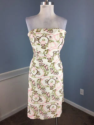 Vestido Tibi XS 2 Lino Bordado Floral Sin Tirantes Cóctel Fiesta Anthropologie Foto 1 de 4