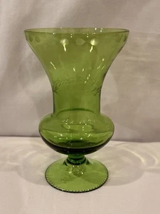Vintage grüne Glasknospe Vase 5" italienische Mid Century Kunst Glas Sockel Kelch geätzt - Bild 1 von 7