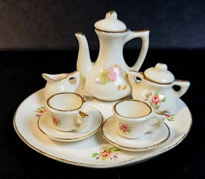 Vintage Pink Floral Miniature Tea Set  on Tray Porcelain China Complete Set - Picture 1 of 8