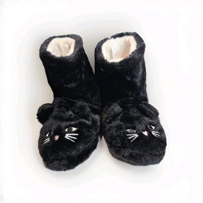 Zapatillas de felpa para gato negro talla mediana - zapatos suaves y difusos para casa para gatitos Foto 1 de 4