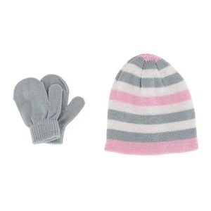 Grand Sierra Girl's 2-4 Striped 2 -Piece Winter Beanie and Mitten Set - Picture 1 of 13