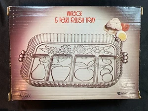 Vintage Indiana Clear Molded Glass, 5 Part Divided Relish Or Fruit Tray - Picture 1 of 6