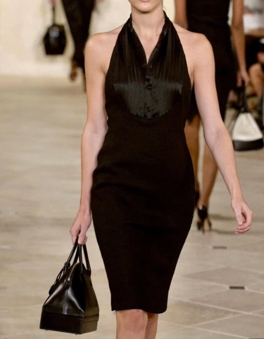 Vestido Halter Ralph Lauren Colección Pasarela Talla 2 Lino Algodón Negro Cuello  Foto 1 de 4