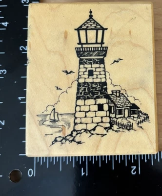 Sello de goma de madera PSX faro velero playa costa Foto 1 de 4