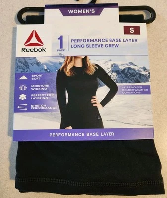 Camiseta térmica de manga larga para mujer Reebok PEQUEÑA NEGRA SÓLIDA #10725 Foto 1 de 4