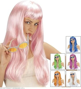 Widmann Perruque Fashion Longue (Rose, Bleu, Vert, Violet, Blanc, Orange) NEUF - Picture 1 of 13