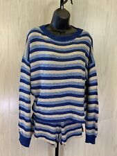 Ekouaer 2-Piece Stripe Knit Shorts Set, Women's Size L, Blue NEW MSRP $35.99
