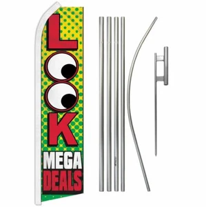 "LOOK MEGA DEALS" Advertising Super Flag & Pole Kit sale discount clearance - Picture 1 of 16