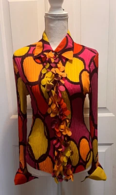 Y2K винтажный Milano Funky с оборками эластичный женщин длинным рукавом блузка на пуговицах - Изображение 1 из 4