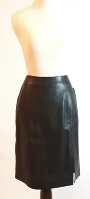 NUEVO CON ETIQUETAS Talla 6/8 De Colección Lord & Taylor Falda Recta de Cuero Negro Hasta la Rodilla Cintura Alta Foto 1 de 4