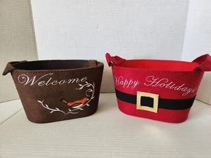 2 Suede Feel Decorative Centerpiece Basket Bucket Container Christmas Robin - Picture 1 of 8