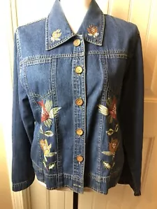 VINTAGE Identity Denim Embroidered Jacket Women’s Size Medium Dark Wash EUC - Picture 1 of 4