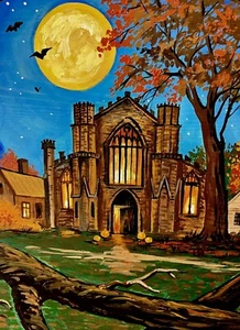 ACEO PRINT OF PAINTING RYTA HALLOWEEN WITCH Museum FOLK ART Salem Landscape 🍁 - Picture 1 of 1