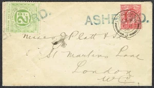 1906 1d EVII and L&SW Railway 2d BLUE ASHFORD Straightline Cancel RARE SO FINE - Picture 1 of 2