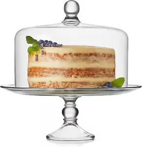 Curved Footed Glass Cake Holder Covered Cake Stand with Versatile Dome Lid US - Picture 1 of 9