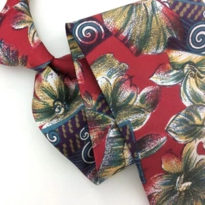 Oscar de la Renta Couture Usa Made Tie Red Green Gray Swirl Floral Vintage/Rare - Picture 1 of 4