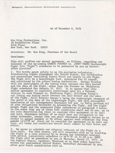 HISTORIC SIGNED BOXING CONTRACT RIGHTS TO GEORGE FOREMAN VS JIMMY YOUNG 1977 - Picture 1 of 6
