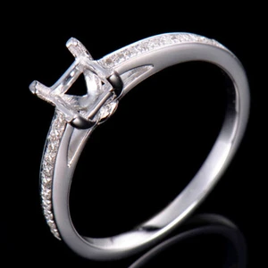 Massiver 14K Weißgold natürlicher Diamant Halbfassung Ringfassung Prinzessschliff 5 x 5 mm - Bild 1 von 4