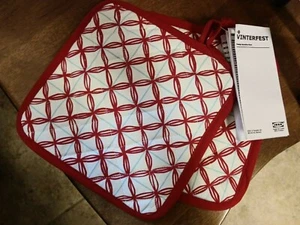 IKEA Vinterfest 2 Pot Holders Synnove Mork Heavy Duty Red Blue White RARE - Picture 1 of 3