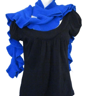 Talbots Ruffle Ribbed Edge Royal Blue Thick Lambswool Nylon Knit Scarf 74" x 6" - Image 1 of 4