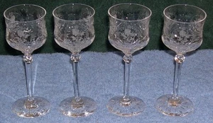 4 Elegant Crystal Liqueur Glasses, Floral Pattern Etching, 5 5/8" Tall - Picture 1 of 1