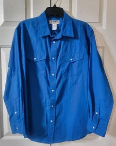 Duke Haband Pearl Snap Mens M Long Sleeve Button Up Shirt Western Blue Pre-owned - Picture 1 of 8