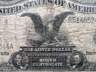 1899 $1 Silver Certificate Horse Blanket Black Eagle Low Grade and Affordable HI - Image 1 of 3