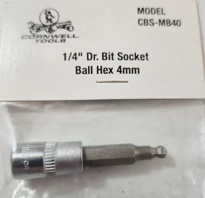 Cornwell Tools CBSMB40 1/4" drive 4mm Ball Hex Bit Socket Mid Length - Image 1 of 3