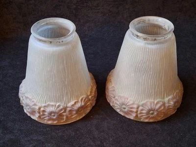 Lámpara de vidrio artesanal Art Nouveau antigua a juego pantalla de luz 2 1/4" Foto 1 de 4