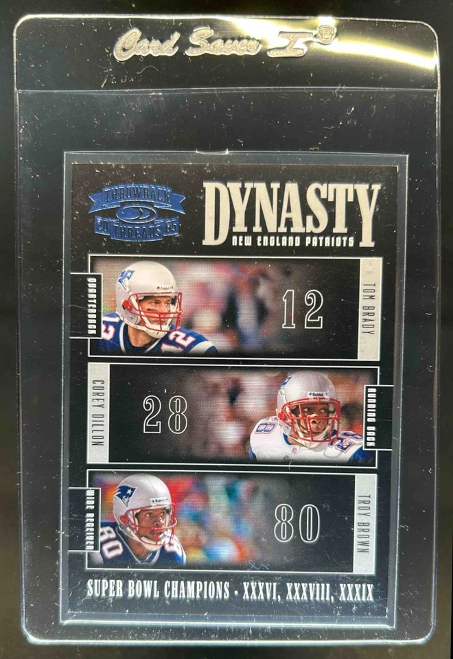 2005 Throwback Threads Tom Brady Corey Dillon Troy Brown Dynasty Blue #51/100 - Image 1 of 2
