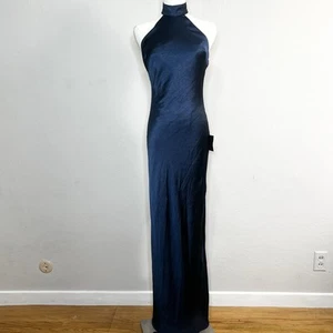 Maxi Vestido Lulus XS Azul Love in Your Life Satén Cóctel Halter Vestido Formal - Imagen 1 de 13