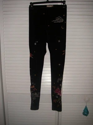 JOHNNY WAS BLACK VELOUR EMBROIDERED LEGGINGS SZ XXS EUC - Image 1 of 4