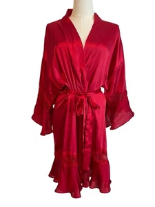 Victorias Secret Kimono Robe XS/S Red Satin Ruffle Bell Sleeve Whimisgoth Fairy - Picture 1 of 8