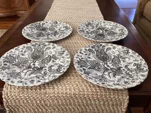 Vintage Johnson Brothers Black Paisley Lot of 4 - 9 7/8” Dinner Plates EUC - Picture 1 of 3