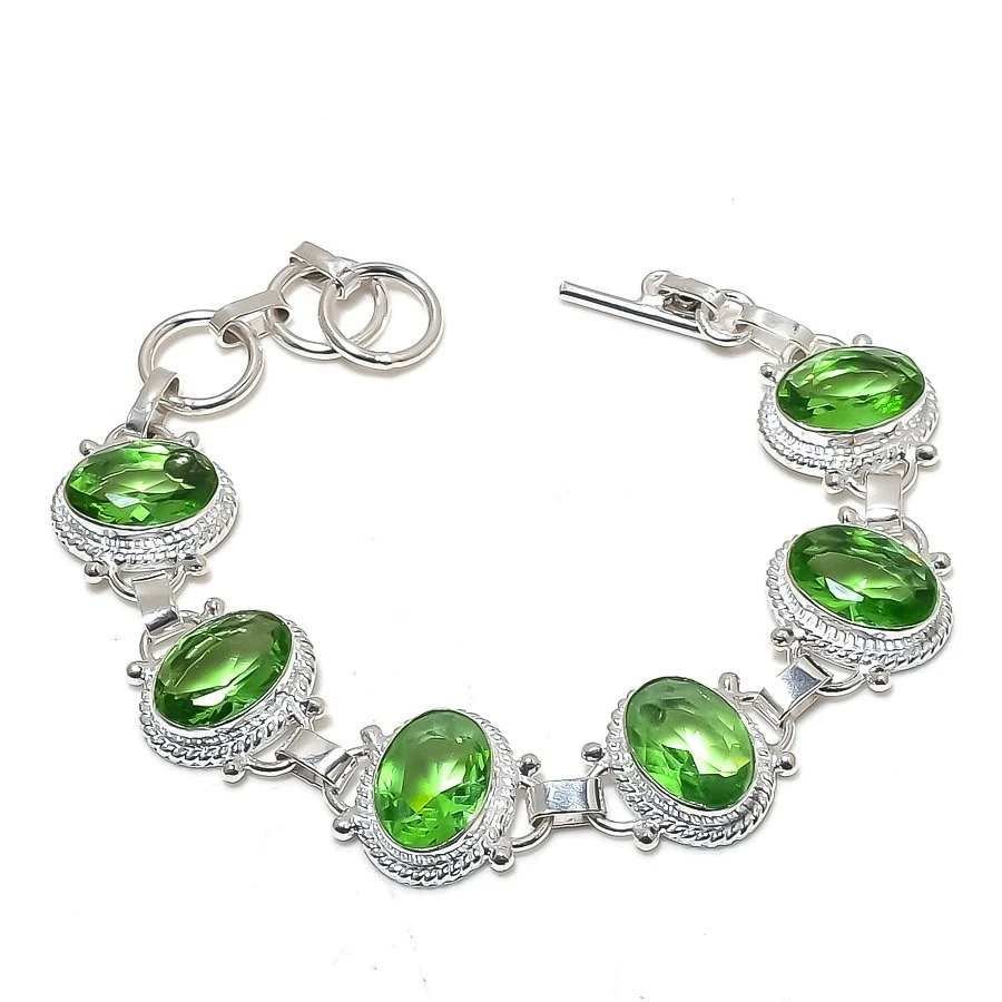 Green Amethyst Gemstone 925 Sterling Silver Jewelry Bracelet Size 7-8" - Image 1 of 1