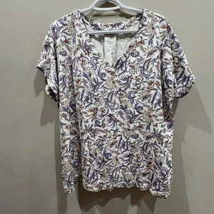 J Jill Top Womens XLarge Floral Luxe Supima Pleat Back Tee Short Sleeve Comfort - Picture 1 of 4