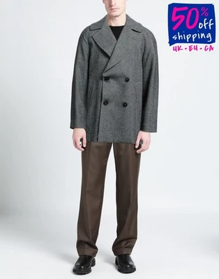 RRP€540 HEVO Flannel Coat IT54 US44 2XL Wool Blend Herringbone Made in Italy - Image 1 of 4