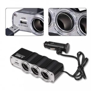 CAR CHARGER DC LIGHTER SOCKET SPLITTER 3-PORT ADAPTER w USB PORT For CELL PHONES - Picture 1 of 6