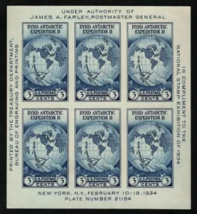 US 1934 #735 - 3c Byrd Esposizione Nazionale EXPO Foglio Souvenir Mint NGAI MNH VF - Foto 1 di 2