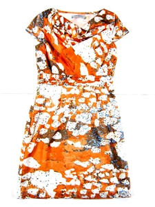 Andrew Marc New York Orange Blue Brown Abstract Cap Sleeve Sheath Dress 6 - Picture 1 of 6