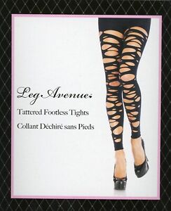 Tattered Footless Tights Ripped Holes Adult One Size Reg Black Leg Avenue 7306