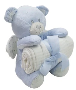 Baby Geschenk Set Schutzengel Teddybär mit Babydecke blau NEU 230588 - Bild 1 von 2
