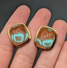 Rare Antique Saphiret Glass Domed Gold Tone Metal Cufflinks Signed Correct