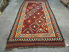 5x10 Antique Turkish Kilim Handmade Flat Weave Wool Rug Red Colorful Tribal Rug