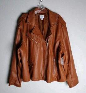 Nine West Baked Nutmeg Brown Faux Leather Moto Jacket 4X NWT - Picture 1 of 3