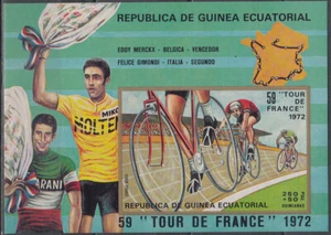 W EQUATORIAL GUINEA 0266-B73 CYCLING TOUR DE FRANCE IMPERFORATED SOUVENIR SHEET - Picture 1 of 1