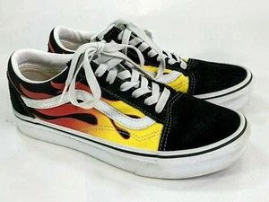 Zapatos de skate vintage Vans Old Skool negros amarillos rojos llama para mujer 7, hombre 5,5 - Imagen 1 de 6